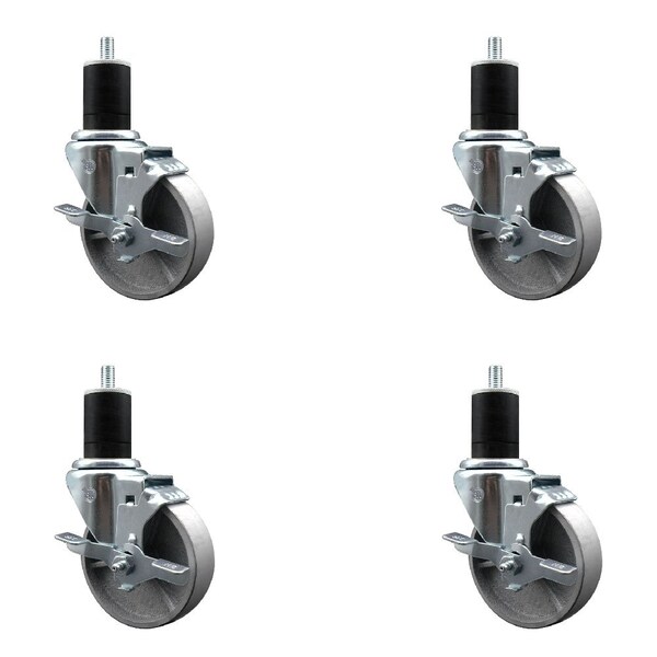4'' Semi Steel Swivel 1-3/4'' Expanding Stem Caster Set with Brake, 4PK